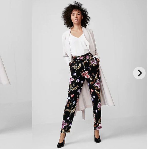 Express Pants - Express High Waisted Floral Tie Waist Ankle Pant